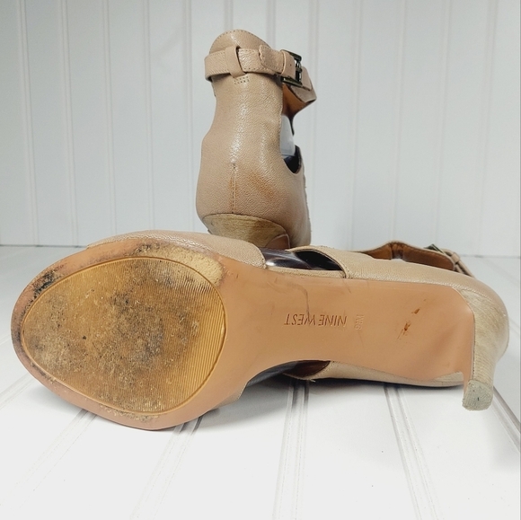 Nine West Open Toe Buckle Tan Heels C14 - Picture 13 of 15